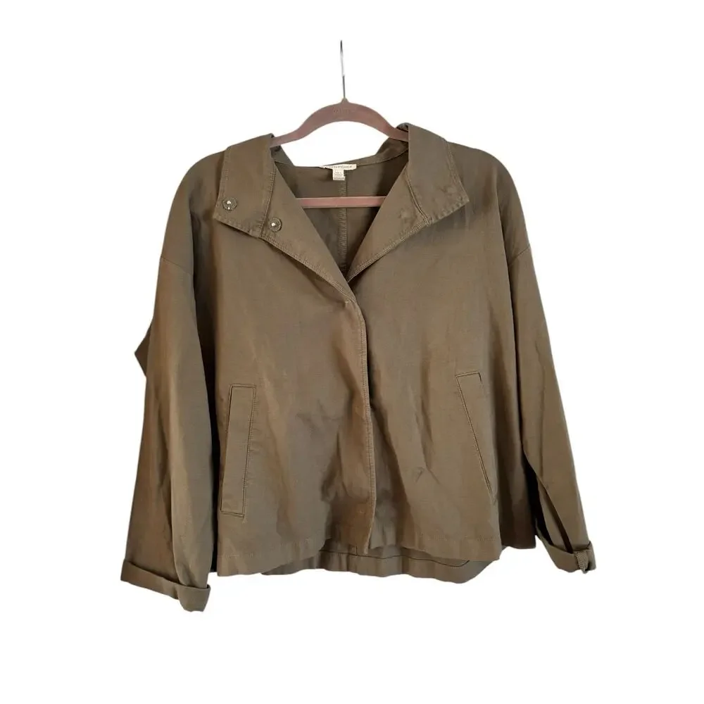 Eileen Fisher Stretch Cotton Hemp Canvas Jacket Green Size Medium Organic Cotton - Picture 1 of 6